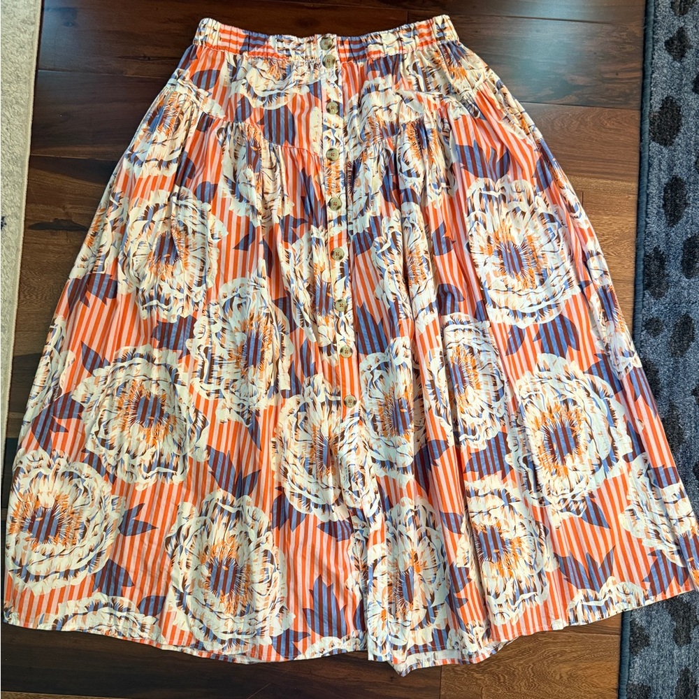 Anthropologie Floral Orange and purple Women's Skirt — size M